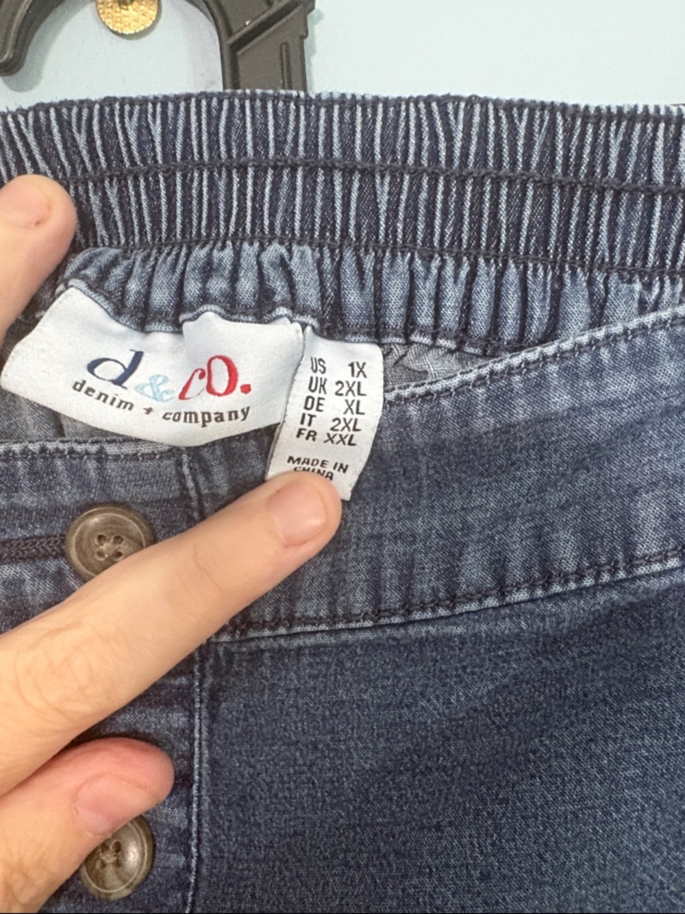 1X Classic Modest Old Money Capsule Button-Front Denim Skirt - Blue - Picture 2 of 8